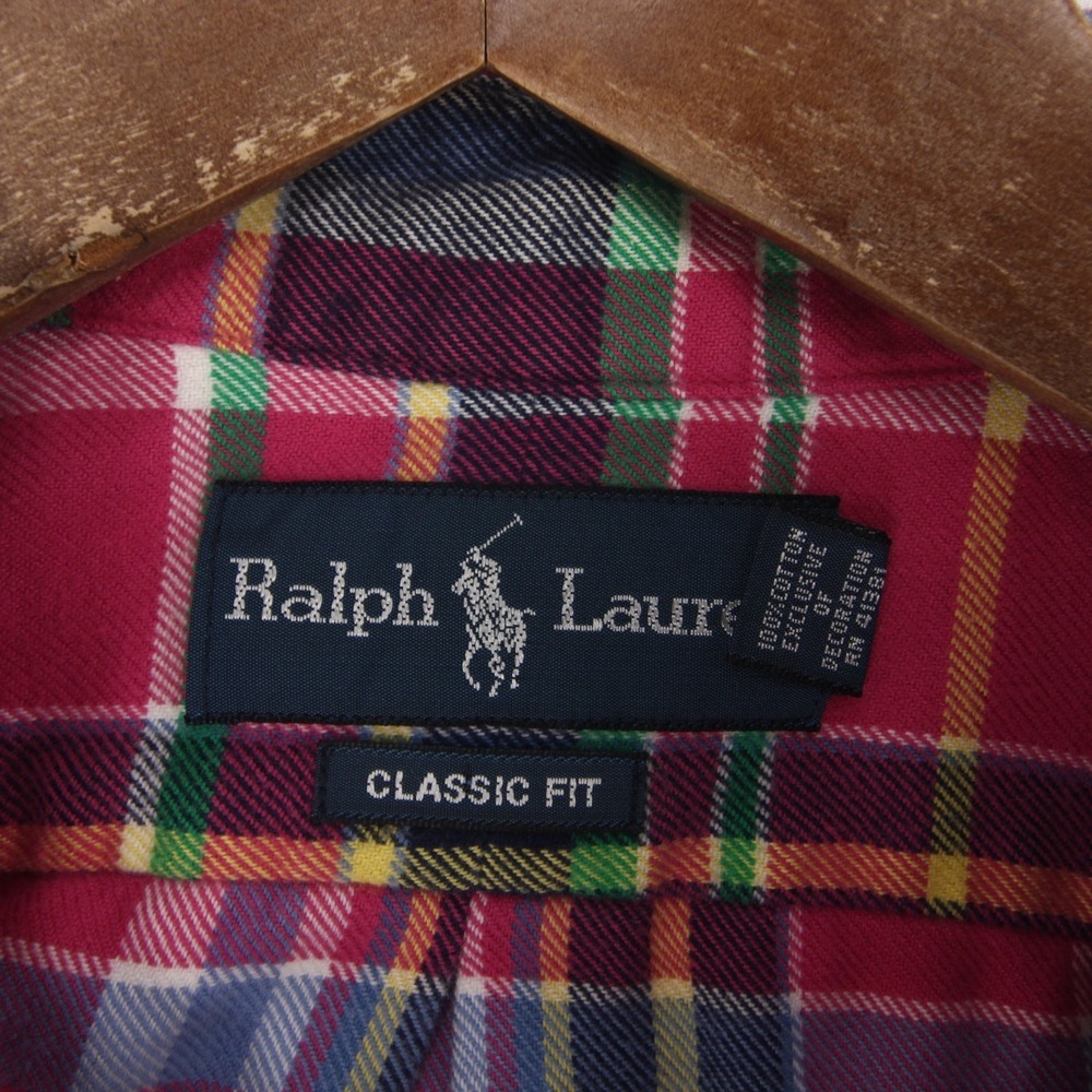 Ralph Lauren Flannel Shirt Mens L Pink Plaid Classic Fit Long Sleeve Button Down - Picture 7 of 9